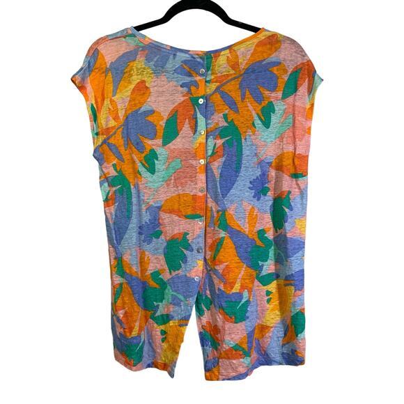 JOIE‎ Multi-Color Tropical Print Linen Cap Sleeve Back Button Down Top Size Med - Picture 8 of 11